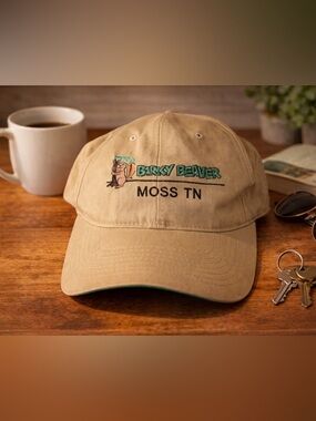 Vintage Moss TN Dad Hat Beige Snapback Green Under Brim Outdoors Beaver Cap NWOT